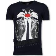 T-shirt Korte Mouw Local Fanatic Pussy Cat Rhinestone