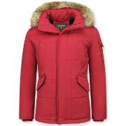 Parka Jas Beluomo Rode Winterjas Grote Bontkraag