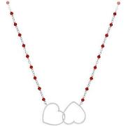 Collier Orusbijoux Collier Argent Rhodié Double Cœur Et Pierre Rouge