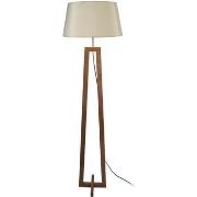 Lampadaires Tosel Lampadaire colonne bois foncé et créme