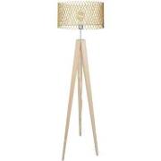 Lampadaires Tosel Lampadaire trépied bois naturel et jaune pastel