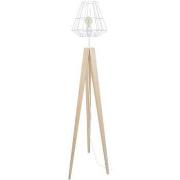 Lampadaires Tosel Lampadaire trépied bois naturel et blanc