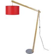 Lampadaires Tosel Lampadaire arqué bois naturel et rouge