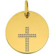 Pendentifs Brillaxis Médaille ronde or jaune 18 carats croix ajourée