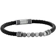 Bracelets Jourdan Bracelet homme Phoenix cuir noir tressé acier