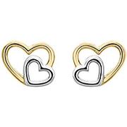 Boucles oreilles Brillaxis Puces d'oreilles double coeur or bicolore 9...