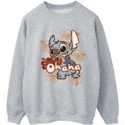 Sweat-shirt Disney Lilo And Stitch Ohana Orange Hibiscus