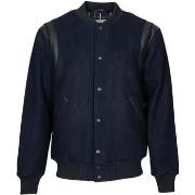 Blouson Harrington Veste teddy en laine bleu marine