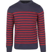 Sweat-shirt Armor Lux Pull Groix Rayures Marine Rouge