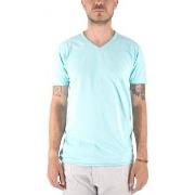 T-shirt Devid Label Mosca T-Shirt Col V Bleu Clair