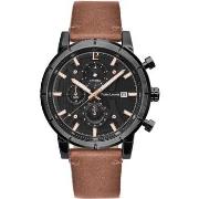 Montre Pierre Lannier CRITERIUM Cadran Noir Bracelet Cuir Brun