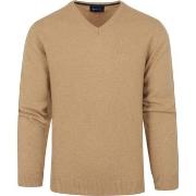 Sweat-shirt Suitable Pull Laine Col-V Beige