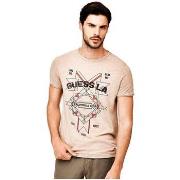 Polo Guess T Shirt Homme Ornate Badge Beige (rft)