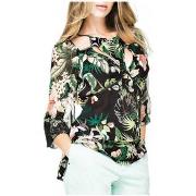 T-shirt Guess Top Femme Jazmin Motif Jungle Noir