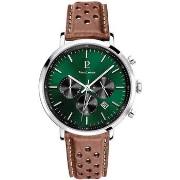 Montre Pierre Lannier BARON Cadran Vert Bracelet Cuir Perforé Brun