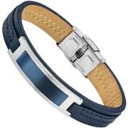 Bracelets Lotus Bracelet homme cuir et acier bleu marine