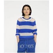 Pull 10 Days Thin Knit Sweater Stripes Ecru Blue