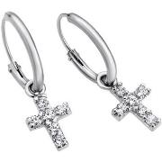 Boucles oreilles Lotus Créoles argent pampilles croix