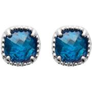 Boucles oreilles Brillaxis Boucles d'oreilles puces pierre bleue argen...