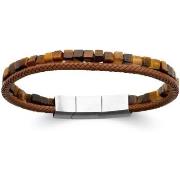 Bracelets Brillaxis Bracelet homme cuir marron oeil de tigre 21 cm