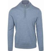 Sweat-shirt Profuomo Pullover Half Zip Laine Merino Bleu Melange