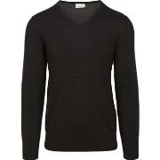 Sweat-shirt Profuomo Pull-over Col-V Laine Merinos Noir