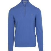 Sweat-shirt Gant Half Zip Pull Laine D'Agneau Bleu