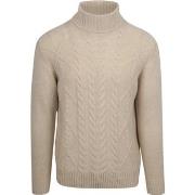 Sweat-shirt Suitable Pull Col Roulé Cable Laine Ecru