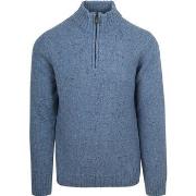 Sweat-shirt Suitable Pull Half Zip Tweed Mix Laine Bleu