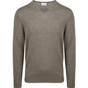 Sweat-shirt Profuomo Pull-over Col-V Laine Merinos Vert