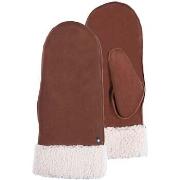 Gants Isotoner Moufles Femme en cuir imitation fourrure Cognac