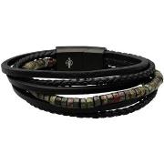 Bracelets Sixtystones Bracelet Cuir Noir Lisse Tressé Avec -XXL-22cm