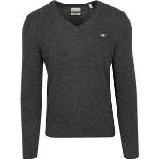 Sweat-shirt Gant Pullover Col-V Wool Blend Anthracite