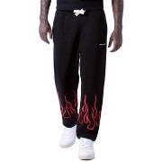 Pantalon Vision Of Super Pantalon noir avec flammes brodes rouges