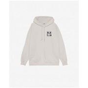 Sweat-shirt Obey Pull Eyes Icon Hood Homme Silver Grey Faded Wash