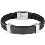 Bracelets Zippo Bracelet plat de cuir tressé et inox noir et argent