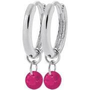 Boucles oreilles Brillaxis Boucles d'oreilles créoles pampille fuschia...