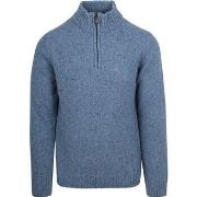 Sweat-shirt Suitable Pull Half Zip Tweed Mix Laine Bleu