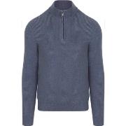 Sweat-shirt Suitable Pull Demi-Zip Mix Laine Bleu Foncé