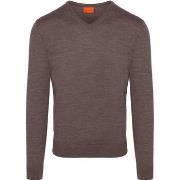 Sweat-shirt Suitable Merino Pullover V-Neck Taupe