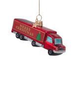 Vondels Kerstversiering Ornament glass truck merry christmas H5cm Rood