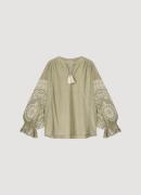 Summum Top ivory embroidery olijf