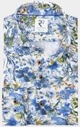 R2 Amsterdam Casual hemd lange mouw blue flower print on cotton l 128....