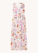 Maje Maxi jurk van zijde met print en cut-out details