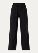 OPUS Marou high waist wide fit broek van linnen met steekzakken