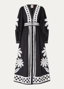 Farm Rio Nature maxi blousejurk met borduring en bloemenprint