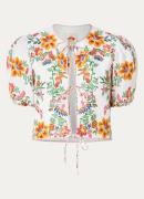 Farm Rio Delicate Forest cropped blouse van linnen met bloemenprint