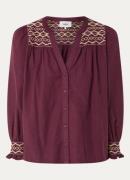 ba&sh Samantha blouse in linnenblend met smockwerk en borduring