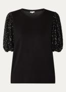 Expresso Top van jersey met pailletten en pofmouw