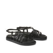 Sandalen met sleehak, in leer